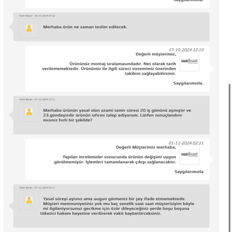 Saat & Saat Teknik Servis Süreçlerinde Aksaklık