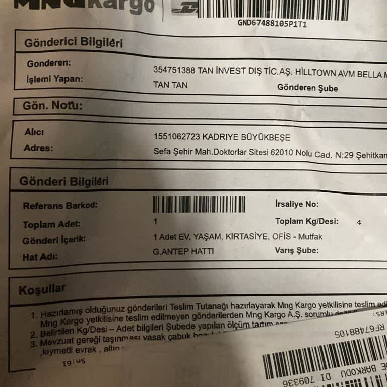 MNG Kargo Gaziantep Şubesi'nin Yetersiz Hizmeti
