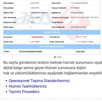Aras Kargo'nun Yanıltıcı Teslimat Bildirimi