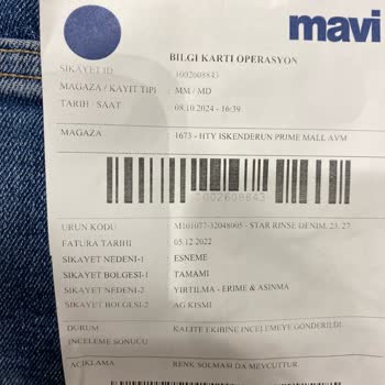 Mavi Kot Pantolonun Rengi Attı Ve Yırtıldı, İade Talebi