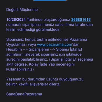 Pazarama'da Sipariş İptali Ve İletişim Sorunları