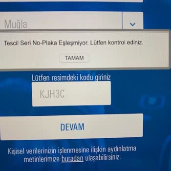 Araç Muayenesi Randevu Alımında Tescil No Ve Plaka Hatası