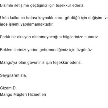 Mango Ürün Kalitesi Ve Müşteri Hizmeti Hayal Kırıklığı