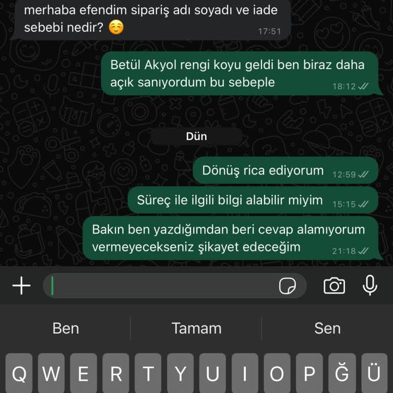 İade Talebine Cevap Alınamaması Ve İlgisizlik