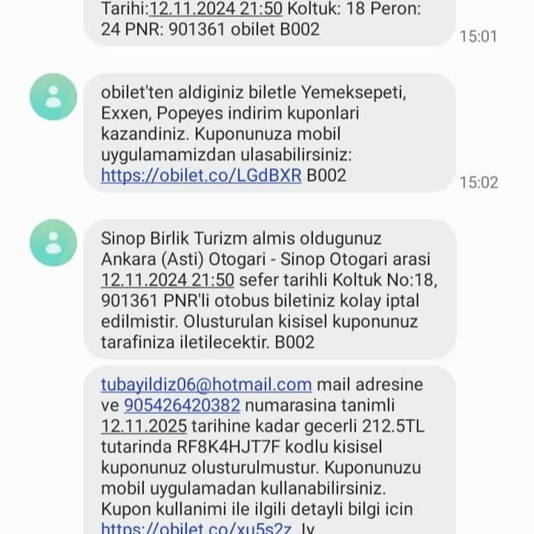 Sinop Birlik Turizm Bilet İptalinde Mağduriyet