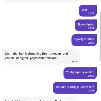 Yanlış Siparişin İptali İçin Geç Kalan Destek
