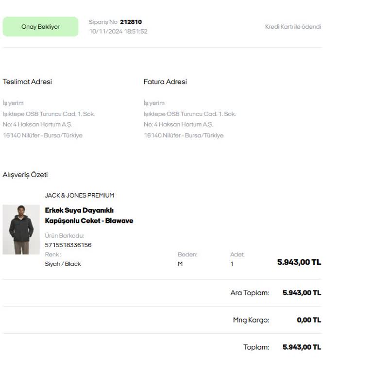 Jack & Jones Mont Siparişi Gecikmesi