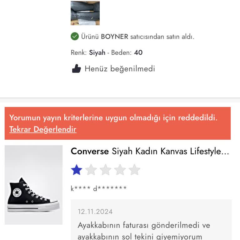 Converse Ayakkabıda Fonksiyonellik Sorunu