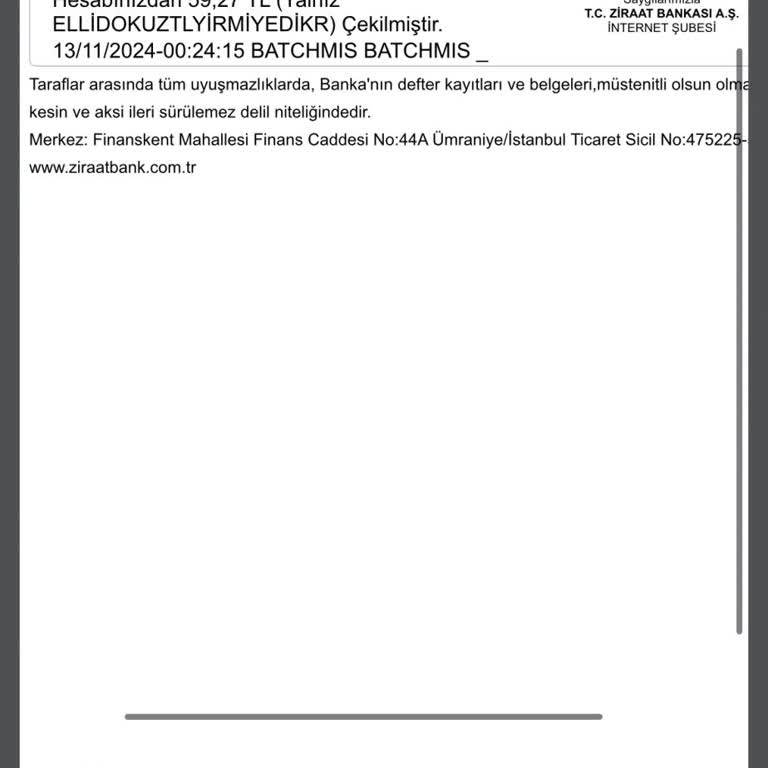 Ziraat Bankası'ndan Habersiz Ekstre Masrafı Çekimi