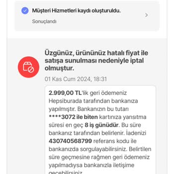 Yanlış Fiyat Gerekçesiyle İptal Edilen Sipariş