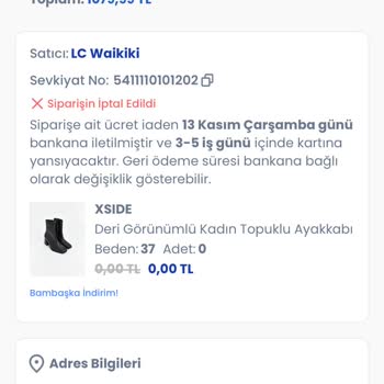 Stok Sorunu Nedeniyle İptal Edilen Sipariş
