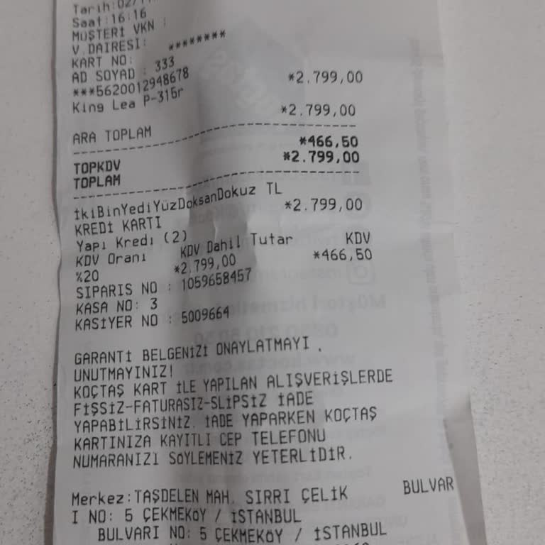 Koçtaş'tan Sipariş Edilen Ürün Teslim Edilmedi