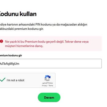 Ye Para Üzerinden Alınan Geçersiz Spotify Premium Kodu