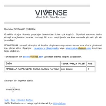 Vivense'den Alınan Yatak Odası Takımıyla Yaşanan Sorunlar