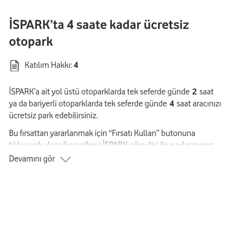 Vodafone Red Kampanyasında İspark Kodları Sorunu