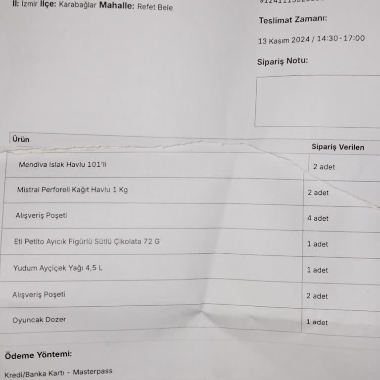 Eksik Ürün Teslimatı