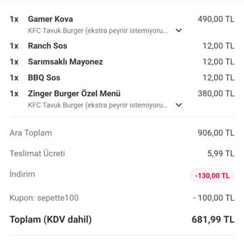 KFC Siparişimde Eksiklik Ve Gecikme Sorunu