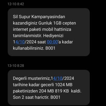 Türk Telekom Sil Süpür Hediye GB Eksikliği