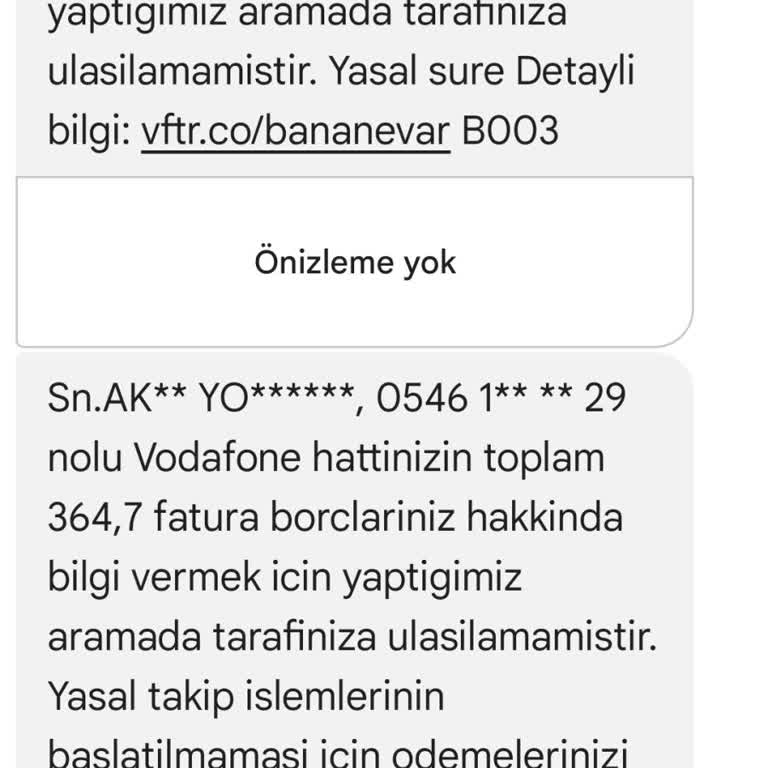 Vodafone'dan Gelen Şüpheli Mesaj Ve Arama