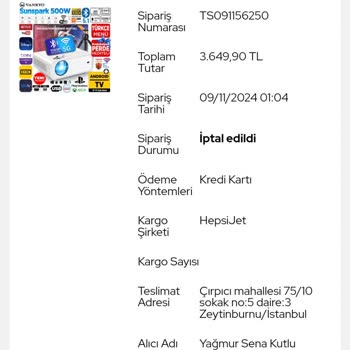 Stok Sorunu Ve İptal Edilen Siparişle Mağduriyet