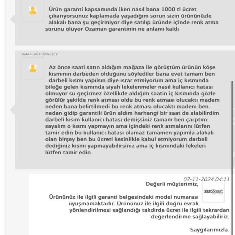 Garanti Kapsamında Renk Atması Sorunu Ve Yanlış Evrak Gönderimi