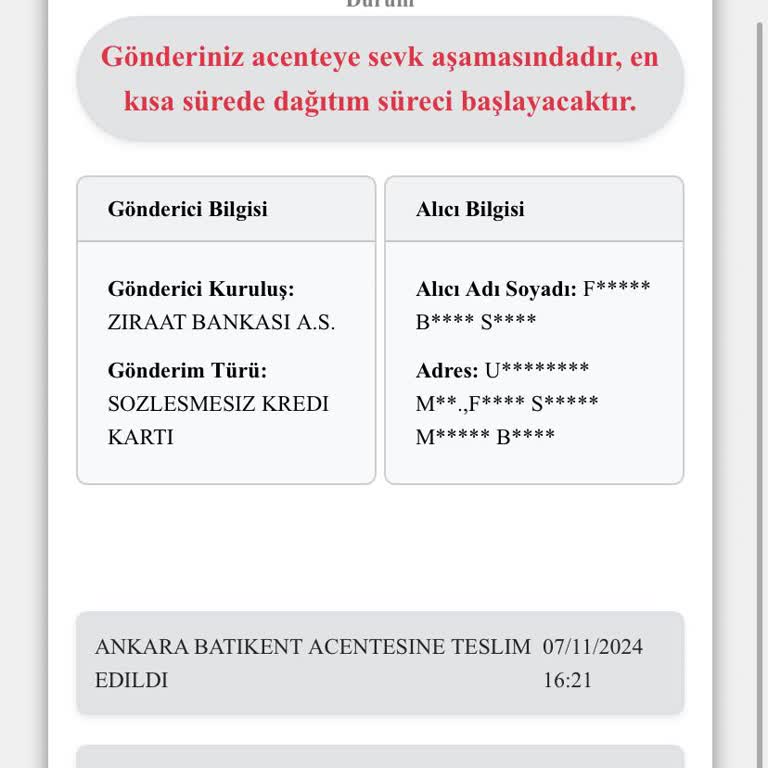 Kredi Kartı Teslimatında Gecikme Ve İletişim Eksikliği