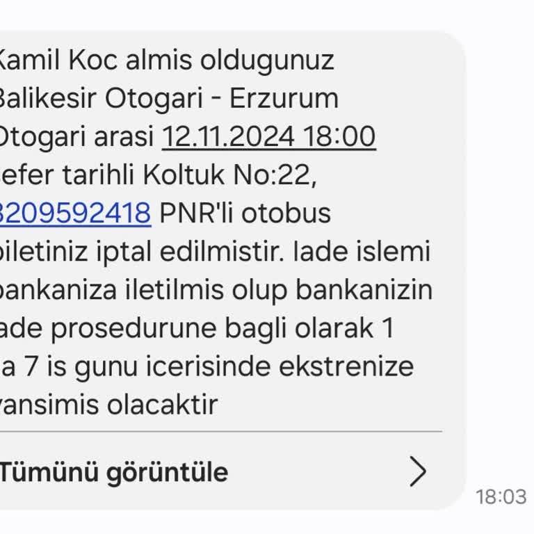 İptal Edilen Biletin Ücreti Geri Ödenmedi