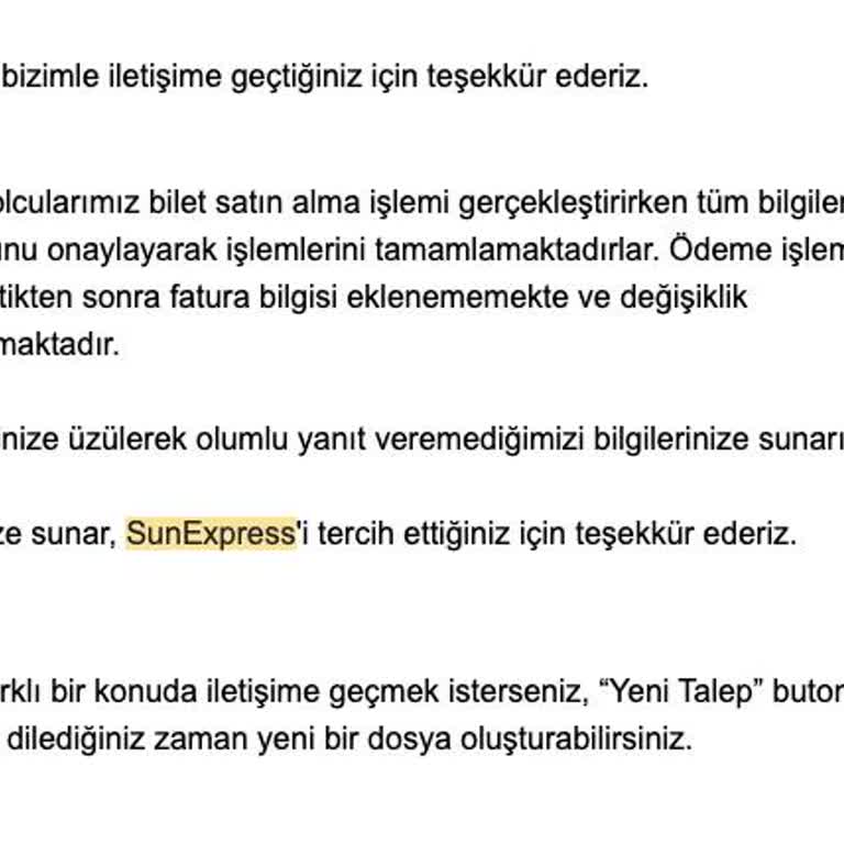 Sunexpress Fatura Bilgisi Sorunu Ve Çözüm Eksikliği