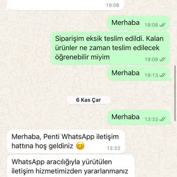 Penti Siparişinde Büyük Gecikme Ve Yetersiz Müşteri Hizmetleri