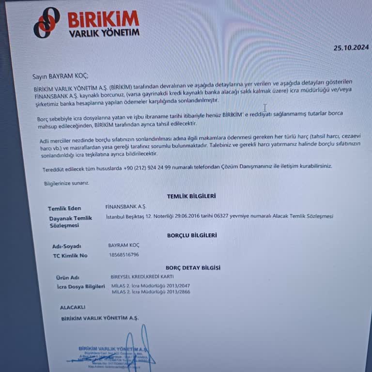Birikim Varlık Yönetim A.Ş.'ye Ulaşamama Ve İcra Bildirimi Sorunu