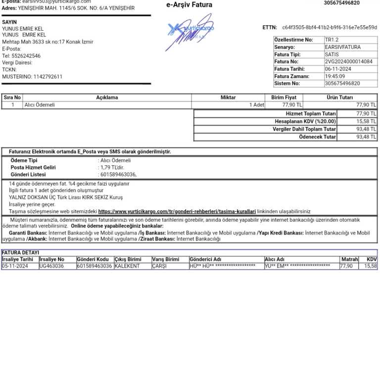 Kargo Bedeli Ödendi, E-Fatura Sorunu