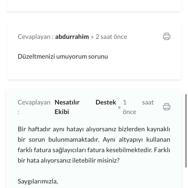 Fatura Kesim Sorunları Ve Yetersiz Destek