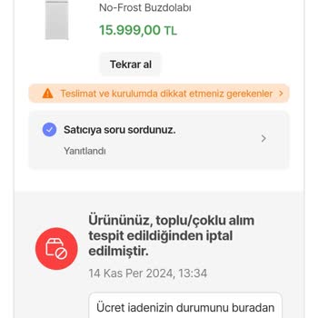 Yanlış İptal Edilen Buzdolabı Siparişi