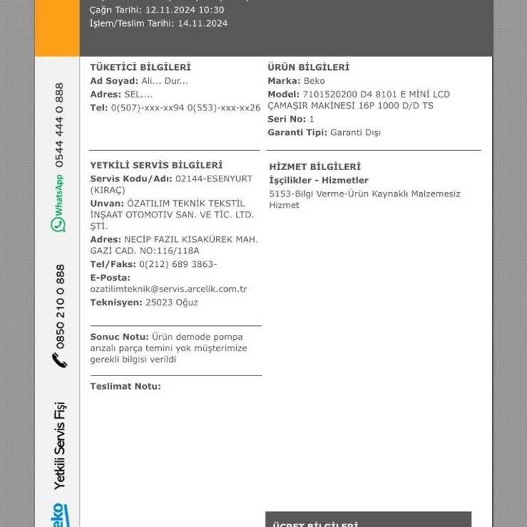 Beko Servis Ücreti Ve Yedek Parça Sorunu