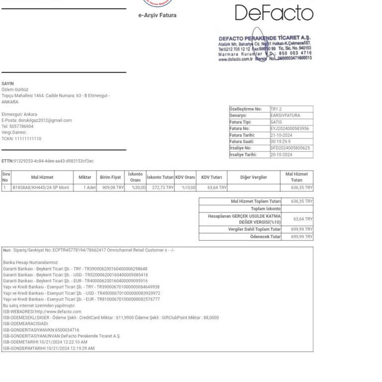 DeFacto'da Yanlış İşlem Ve Ücret İadesi Sorunu