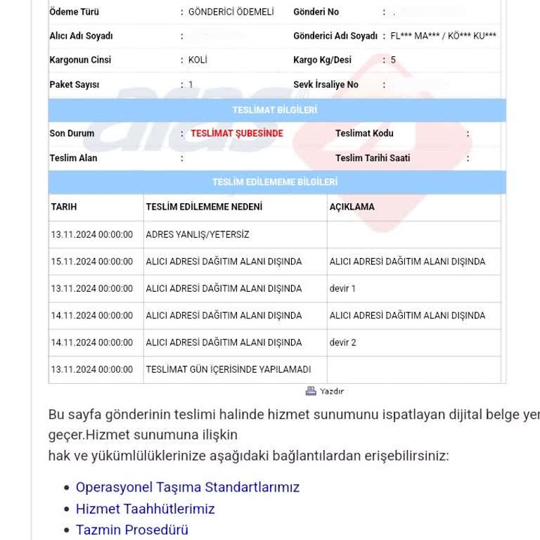Aras Kargo Natoyolu Şubesi'nin Kapsama Alanı Sorunu Ve Geciken Teslimat