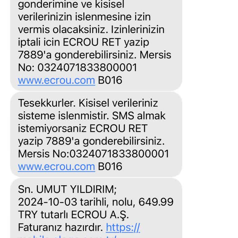Ecrou Markası Adına Gelen Şüpheli Mesaj