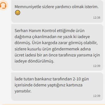 İade Edilen Siparişle İlgili Müşteri Mağduriyeti