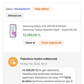Sipariş Edilen Cihaz Gönderilmedi Ve İptal Edildi