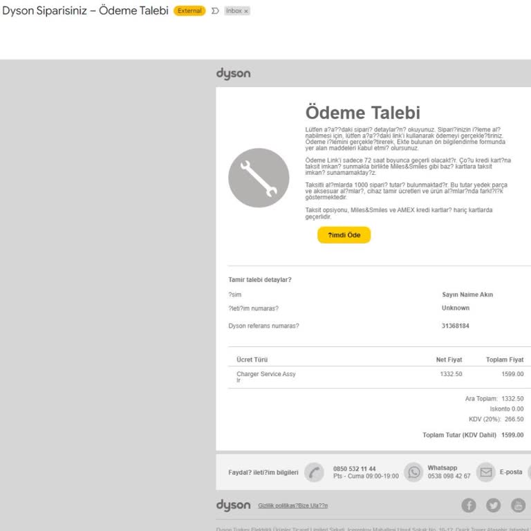 Dyson V11 Süpürge Şarj Aleti Fatura Sorunu