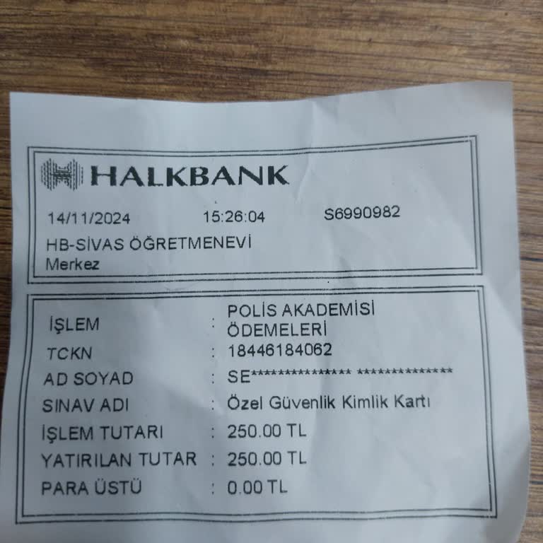 Yanlış Ödeme: Kimlik Kartı Ücreti Yerine Özel Güvenlik Sınav Ücreti