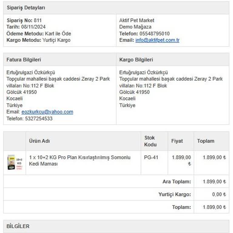 Kedi Maması Siparişimde İletişim Sorunu