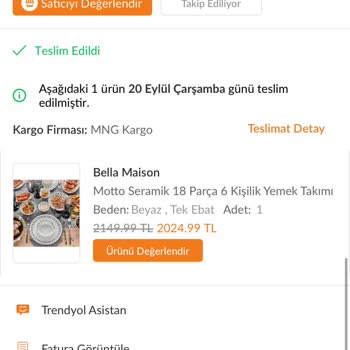 Bella Maison Yemek Takımında Küflenme Sorunu