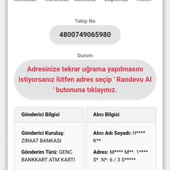 Adresime Ulaşılmadan Teslim Edilmeyen Kart