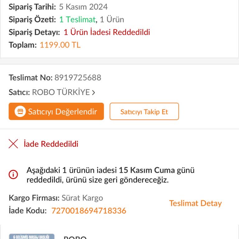 Trendyol'dan Aldığım Masaj Aleti İade Sorunu