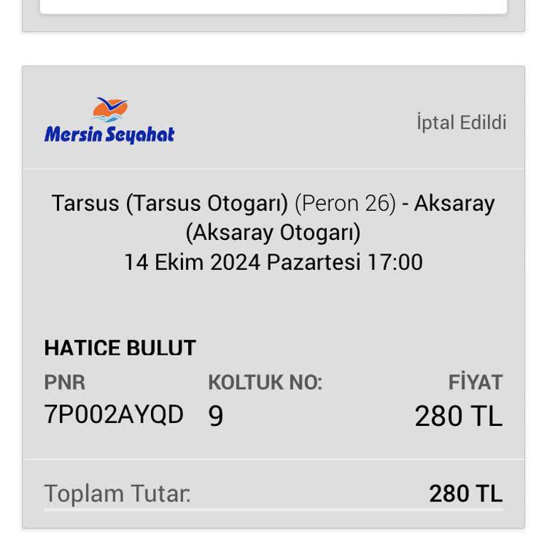 İptal Edilen Otobüs Biletinin Ücreti Hala Yatmadı