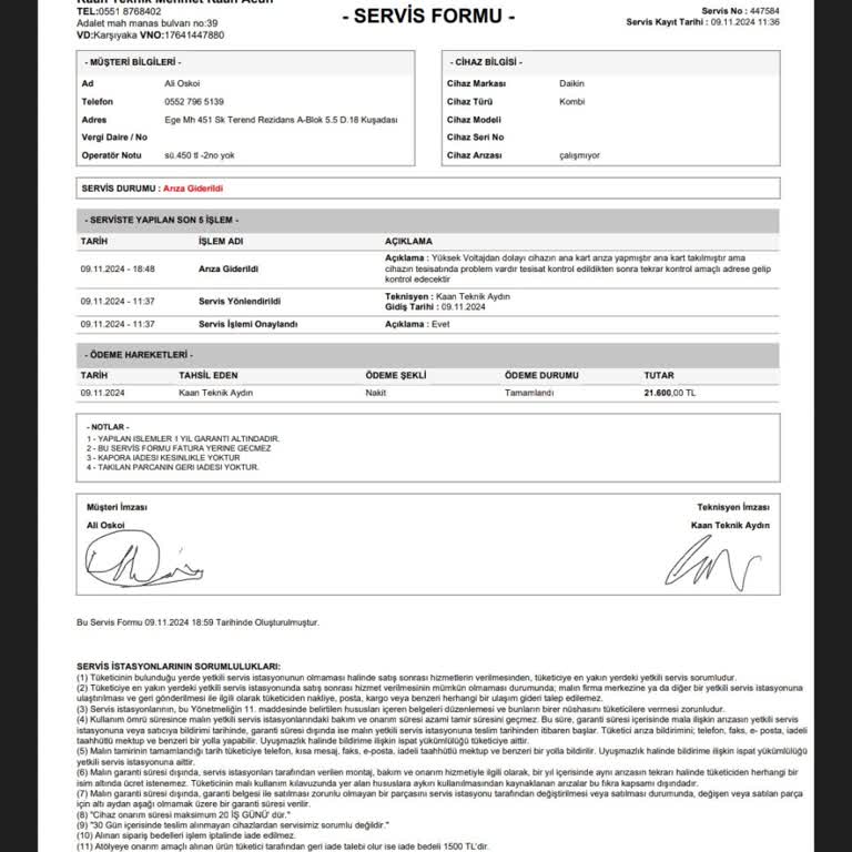 Kombimizde Yüksek Ücret Ve Eksik Hizmet Sorunu