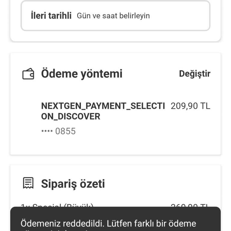 Ödeme Hatası Nedeniyle Sipariş Veremiyorum
