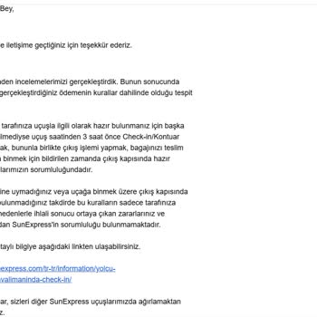 Sunexpress Havayolu Şirketinin Yanlış Yönlendirmesi Ve Müşteri Hizmetleri Sorunu