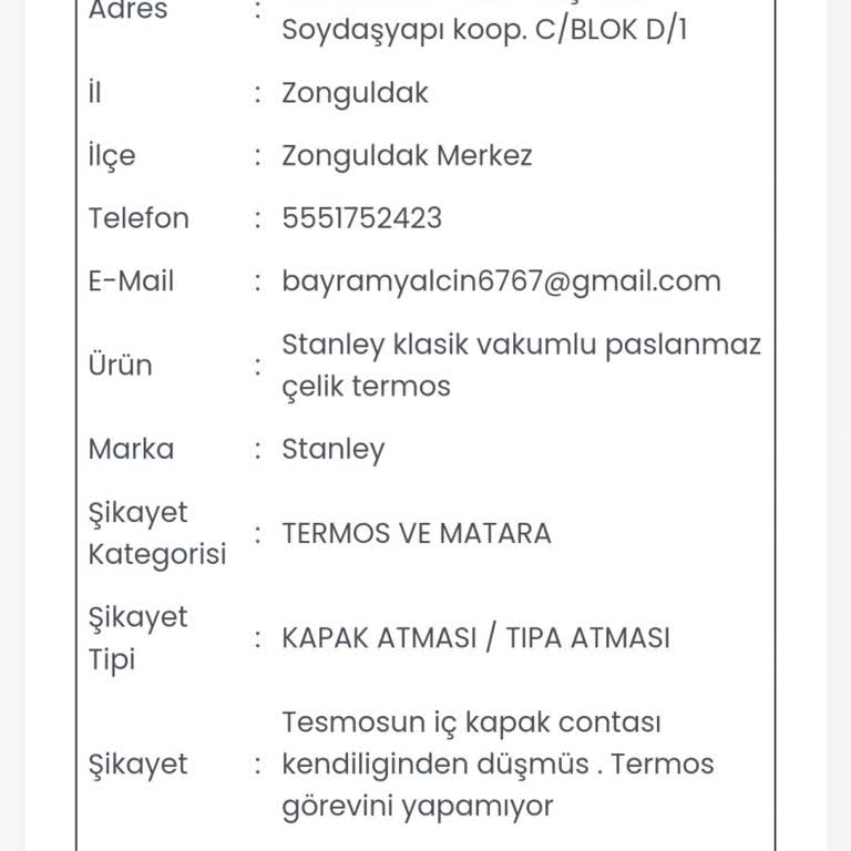 Stanley Termos Kapak Contası Sorunu Ve Yetersiz Servis Desteği